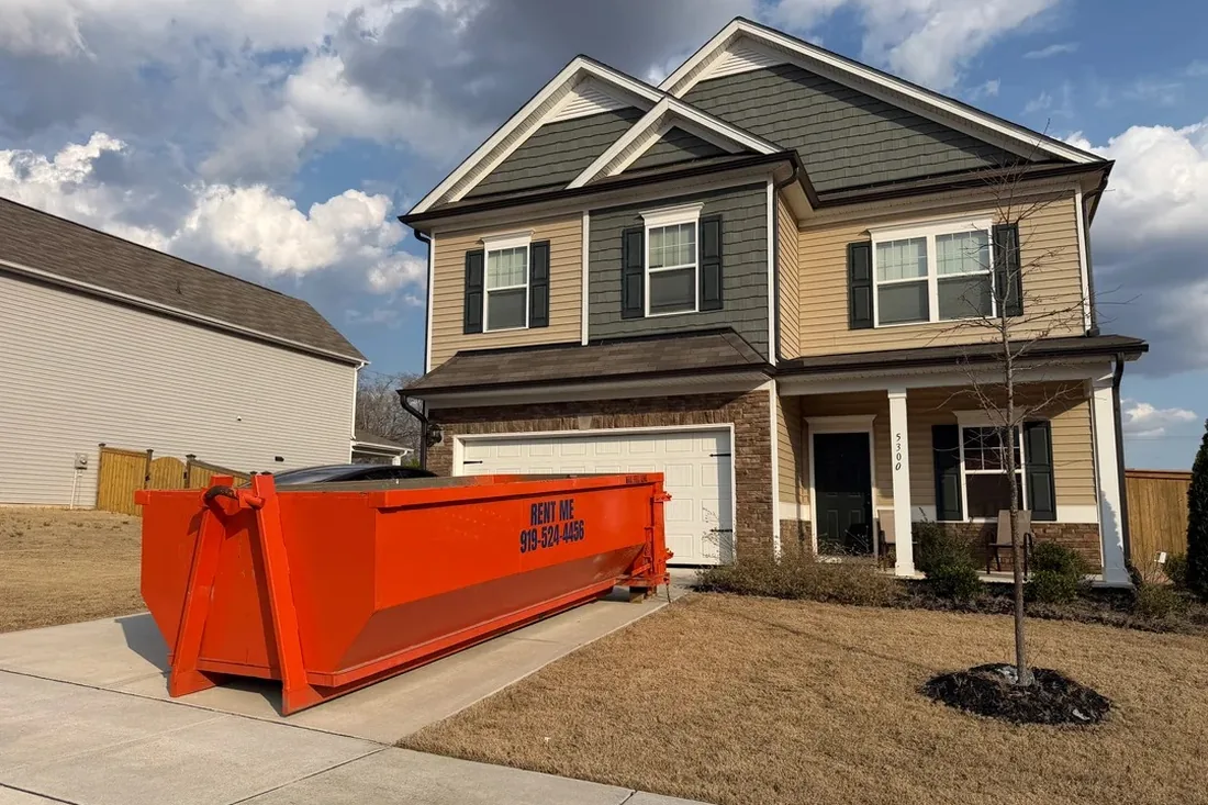 Waste On Wheels dumpster at a home cleanout in Wilson County, NC